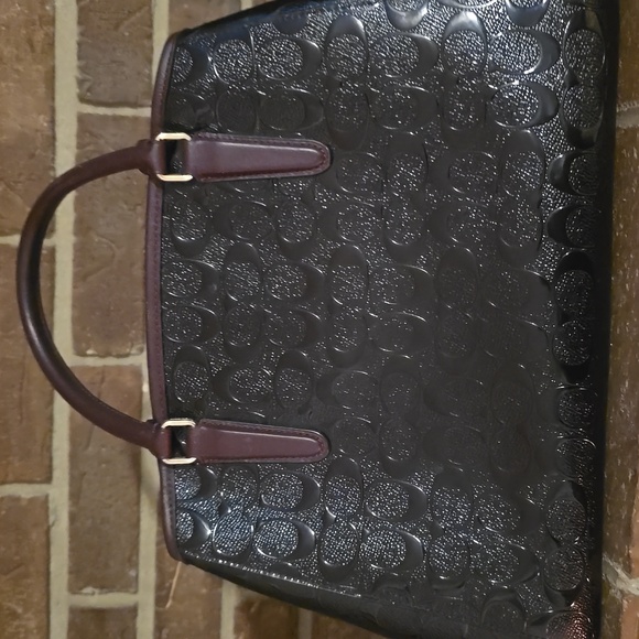 Coach Margot Patent Leather Carryall Crossbody Satchel Black Purple - Picture 4 of 10